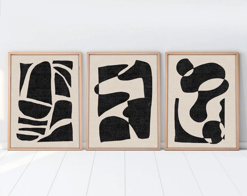 Falikép szett, 3 db, hegyek, absztrakt, fekete - bézs, 50x70 cm - TRIO - Butopêa akciós termékkép 1